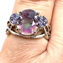 Silver Purple Stone Ring Sz 8
