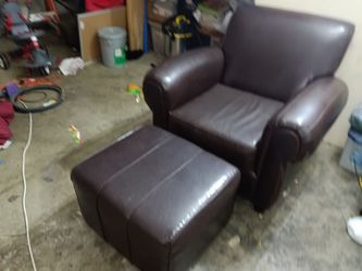 GENUINE REAL LEATHER COUCH CHAIR WITH OTTOMAN