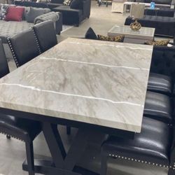 Marble Dining Table Set 4 Chairs and Bench Tanner