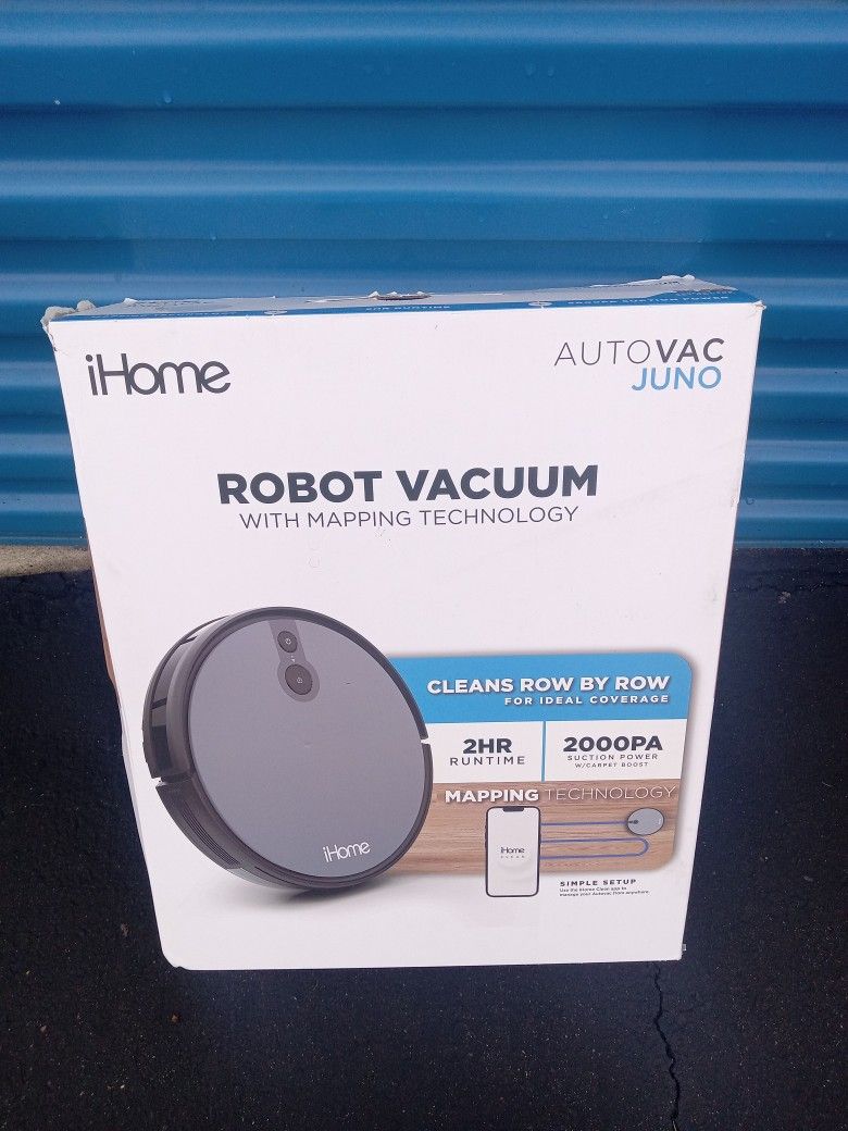iHome AutoVac Juno Robot Vacuum With Mapping Technology 2000pa Strong Suction Power 100 Minute Runtime App Connectivity