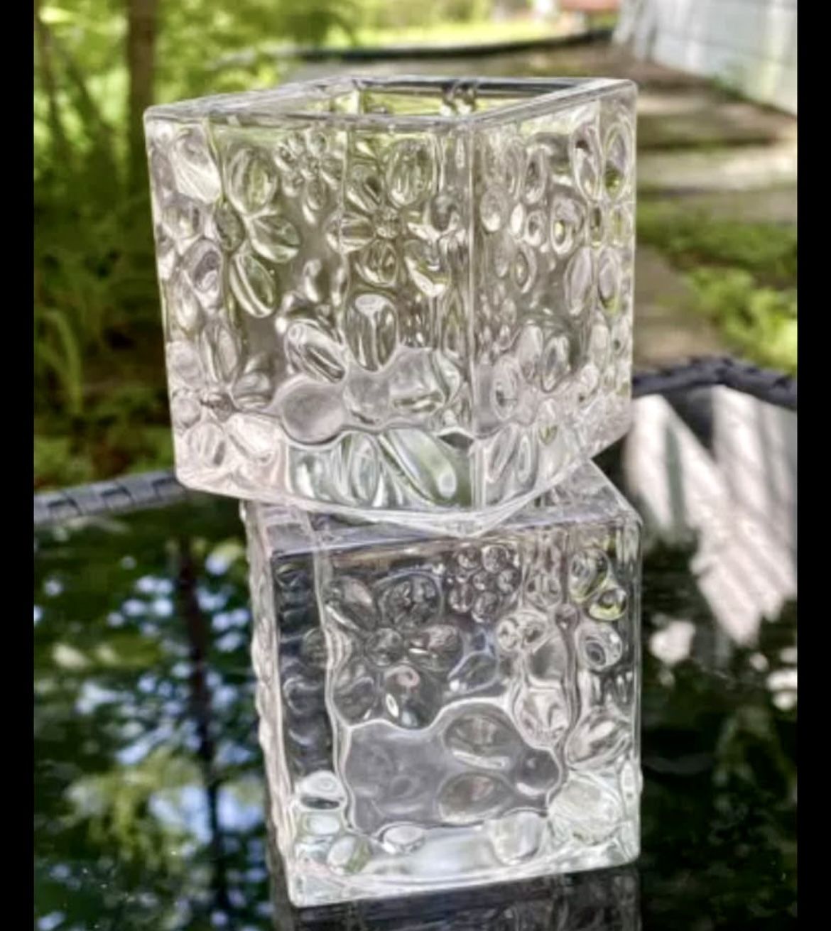 Gold Canyon Blooming Crystal Cubes Glass Votive Holders Set Of 2