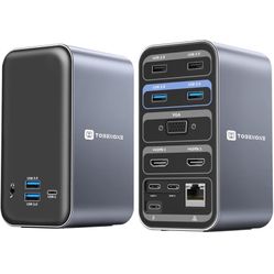 USB C Docking Station Dual Monitor for MacBook Pro/Air, 13-in-2 Triple Display Laptop USB-C Hub, Type C Dock with 2 4K HDMI, VGA, PD3.0, 7 USB, RJ45, 