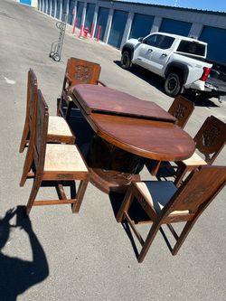 Antique Carved Wood Dining Table and 6 Chairs