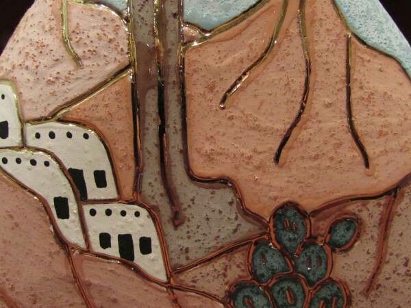 Adobe hand painted vase with gold details - southwest desert -