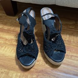 Black Crochet Wedges Size 6.5
