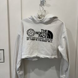 Women’s The North Face Cropped Hoodie Jacket/Coat/Sweatshirt, White, Size Medium (M)