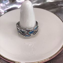 Vintage Beautiful 925 Blue Fire Opal And Amethyst Size 8 Ring Unisex