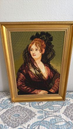 Framed Needlepoint Portrait of a Woman