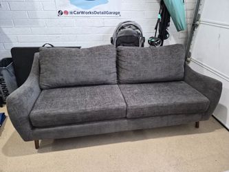 Living Spaces Gray Fabric Mid-Century Modern Sofa