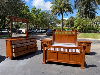 Beautiful Bedroom Set Queen Size Real Wood Dark Maple Color Like New by Vietnam Furniture