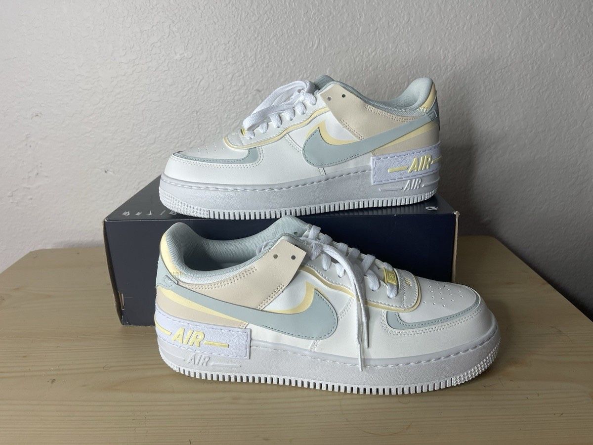 Nike Air Force 1 Shadow trainers in white and light blue