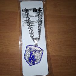 LA Dodgers Iced Out Rhinestone Pendant Necklace