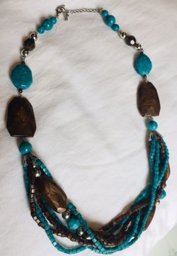 Faux Wood and Turquoise necklace