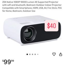 4K Projector ZDK Native 1080P 18000 Lumen 4K Supported