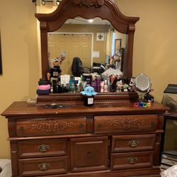 All Wood Dresser/Mirror For Sale