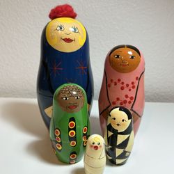 Vintage Russian "Jutanas" Matryoshka Wooden “Women of the World” Nesting Dolls - includes 5 Dolls - IKEA 1999 Hand Painted & Signed