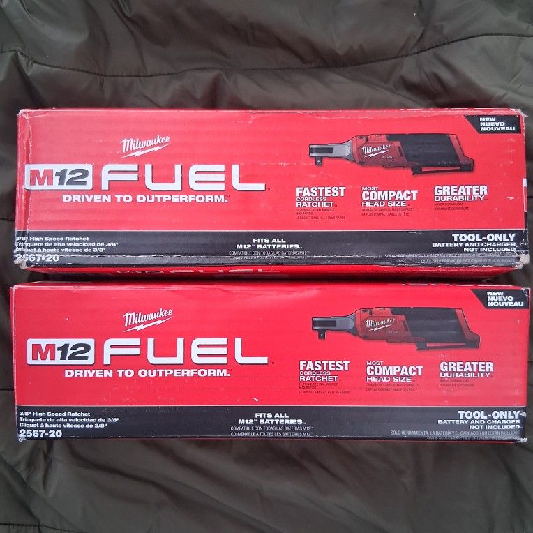 2 Milwaukee M12 Fuel 3/8" High Speed Ratchets & M18 Fuel 1/2" Hammer Drill/driver