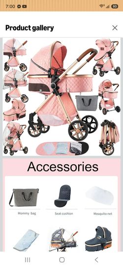 2 in 1 Baby Stroller Reversible Portable Standard Stroller Convertible Pushchair Infant Buggy Baby Carriage Foldable High Landscape Pram for Toddler N