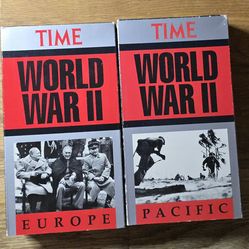 Vintage two-volume VHS documentary set titled "TIME: World War II - Europe, Pacific" produced by TIME Magazine