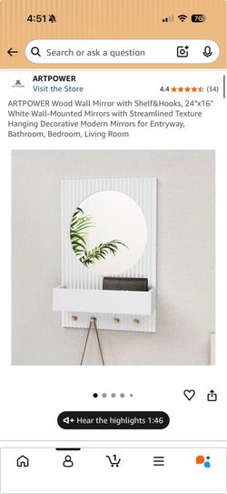 ARTPIWER wood wall mirror with Shelf&hooks