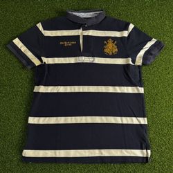 Polo Ralph Lauren New York “Saddle Makers” Embroidered Logo Striped Polo Shirt M