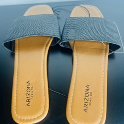 Arizona Womens Black Lupa Flat Sandals Summer Textured Brown
