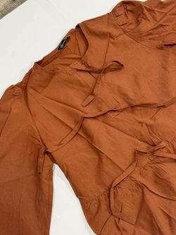 Women’s Rust Brown Tie-Front Peplum Blouse - Large