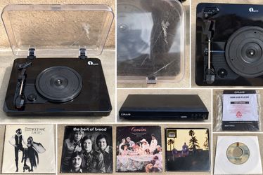 1byone Turntable, Craig DVD Player & Vinyl Records Bundle