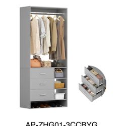 2.5FT Closet System with 3 Drawers, 29.5’’ Closet Organizer, Wood Closet Organizer System, Walk-in Closet or Small Closets Wardrobe, Clothes Rack with