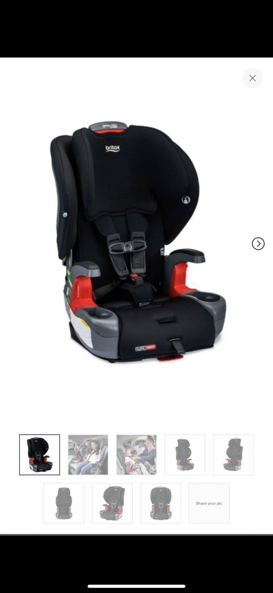 Britax Grow with You ClickTight Harness Contour SafeWash Booster Car Seat -Black