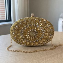 Gold Rhinestone Evening Clutch Bag