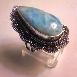 Larimar 925 Sterling Silver Ring 