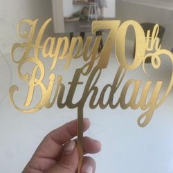Happy 70th Birthday Gold Mirror Cake Topper 