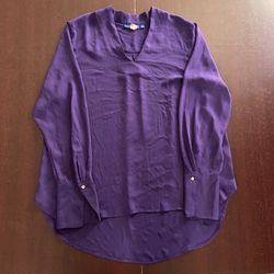 Apt.9 Purple V-Neck Long Sleeve Blouse Top sz L