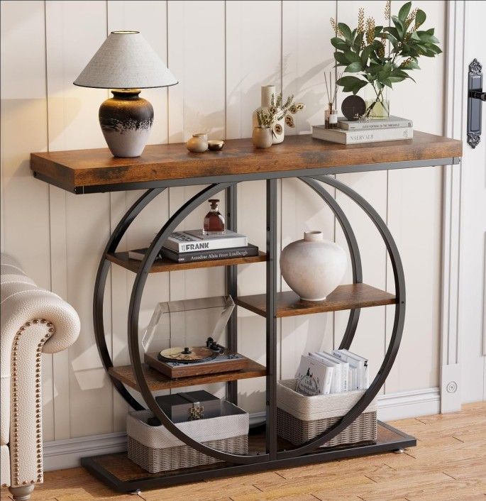 41.3" Console Table for Entryway, Industrial Hallway Sofa Table with Storage Shelves