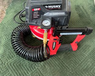 Husky Pancake Air Compressor & Nail Gun/Stapler Like New Condition . $50