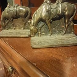 ANTIQUE WESTERN HORSE SOLID BRONZE BOOKENDS