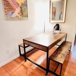 LIKE NEW - Rustic Modern Breakfast table and benches (seats 6)