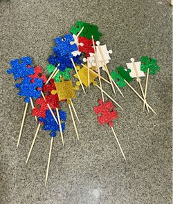 Glitter Puzzle Piece Cupcake Toppers