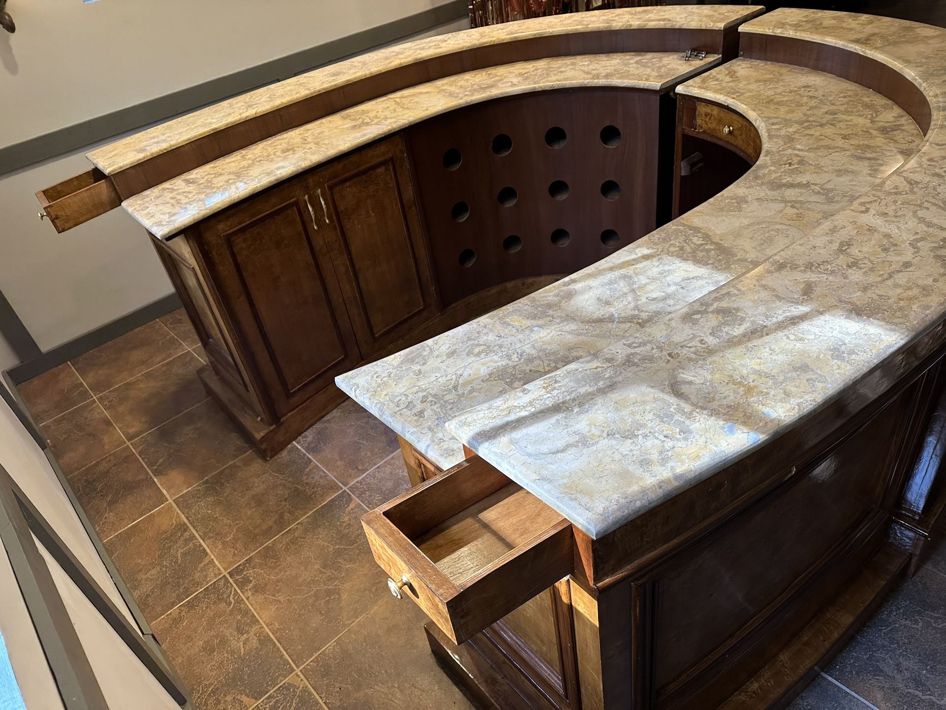 Custom Solid Wood Bar With Granite Top Basement Bar
