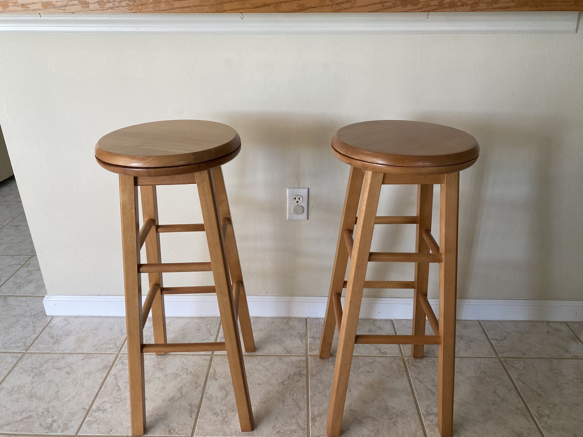 Oak Swivel Bar Stools -Pair