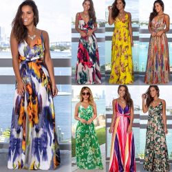 Women Boho Long Maxi Dress Ladies Cocktail Party Evening Summer Beach Sundress
