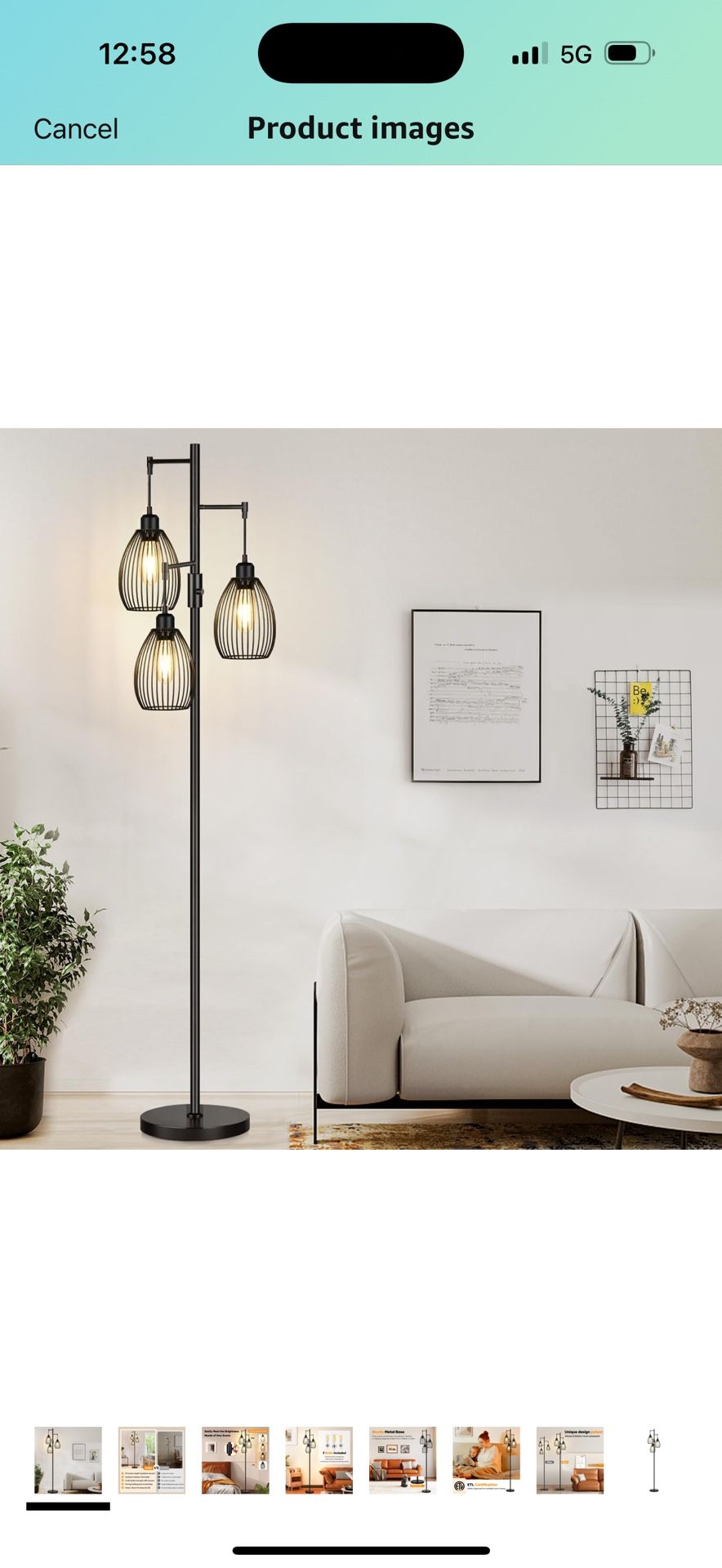 Dimmable Floor Lamp, 3 x 800LM LED Edison Bulbs Included, Farmhouse Industrial Floor Lamp Standing Tree Lamp with Elegant Teardrop Cage Tall Lamps for