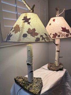 Vintage table nightstand lamps - Cabin - Mountain - Lake - Pair