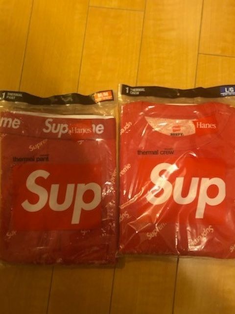 Authentic Supreme Red Thermal Hanes Large Top Medium Pants