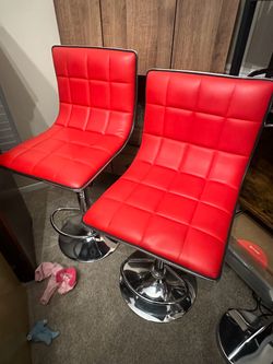 Red Faux Leather Adjustable Bar Stools – Set of 2