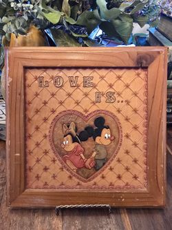 Vintage Mickey & Minnie Mouse Leather Art Piece