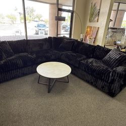 Large Black Corduroy Sectional 