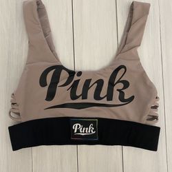 PINK Victoria’s Secret Graphic Strappy Detail Low Cut Active Sports Bra size XS