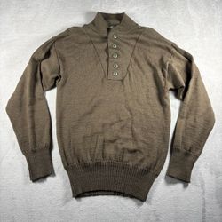 Vintage US Military 100% Wool OD Sweater 5 Button Henley Men’s L Brown #1826